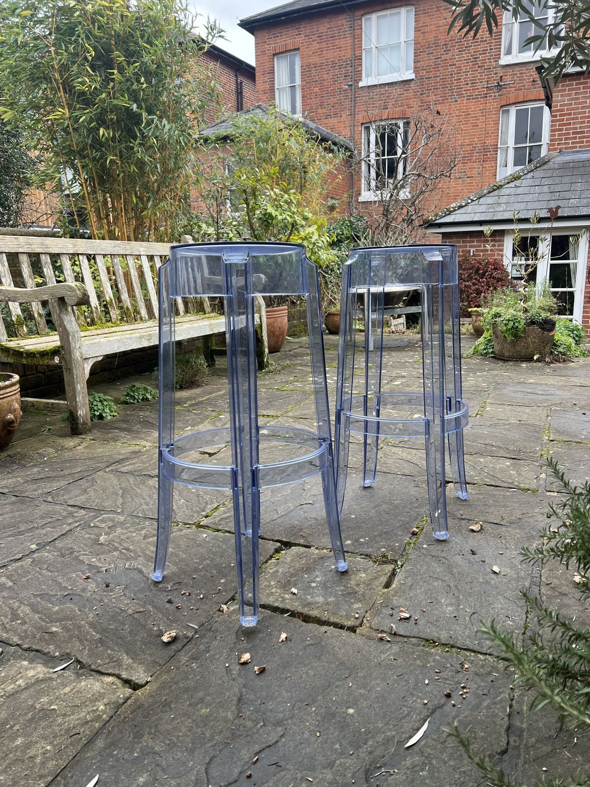 Charles Ghost Powder Blue Acrylic Bar Stool By Kartell And Philip Starck photo furniture