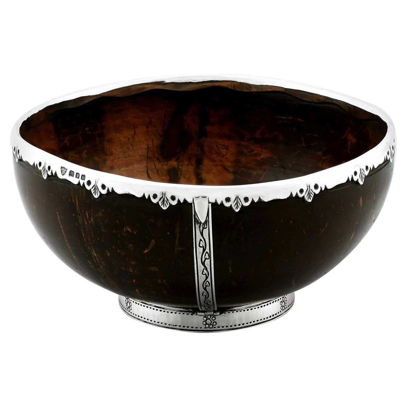 Antique Arts And Crafts Sterling Silver Mounted Coconut Bowl