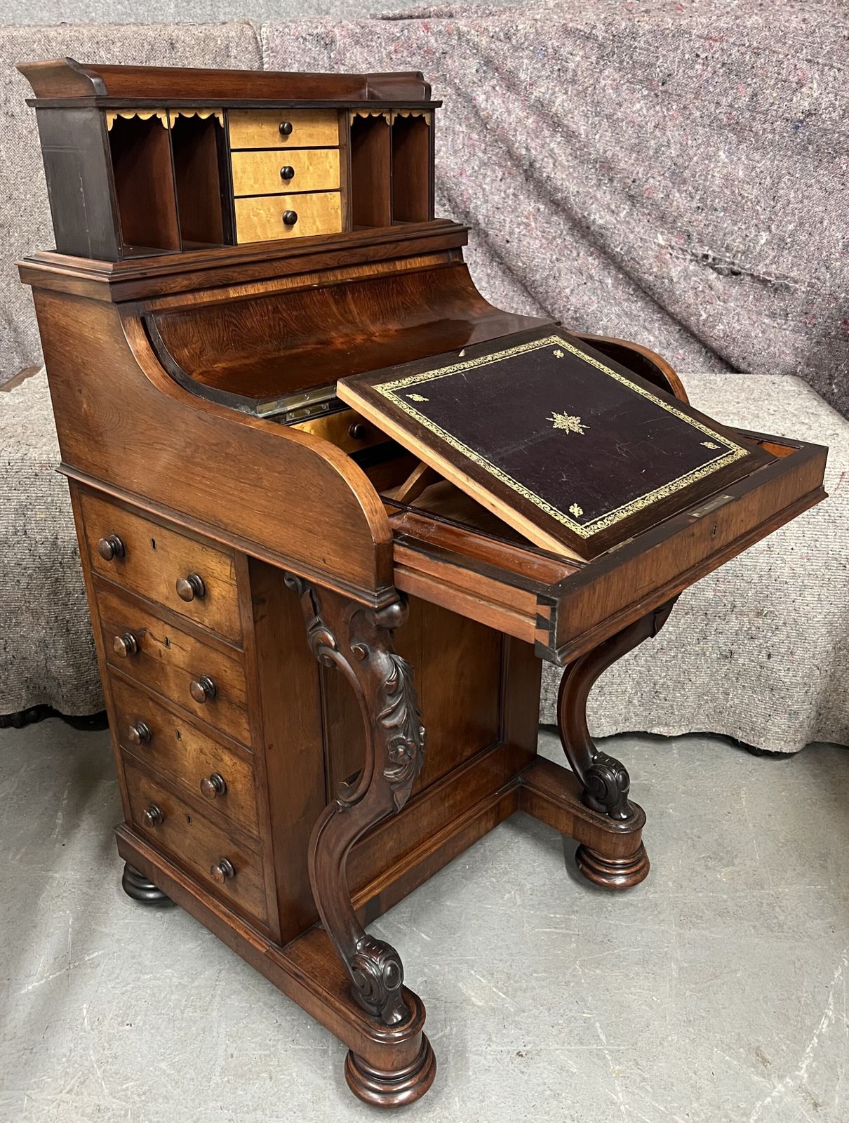 Victorian Rosewood Pop Up Davenport Writing Desk