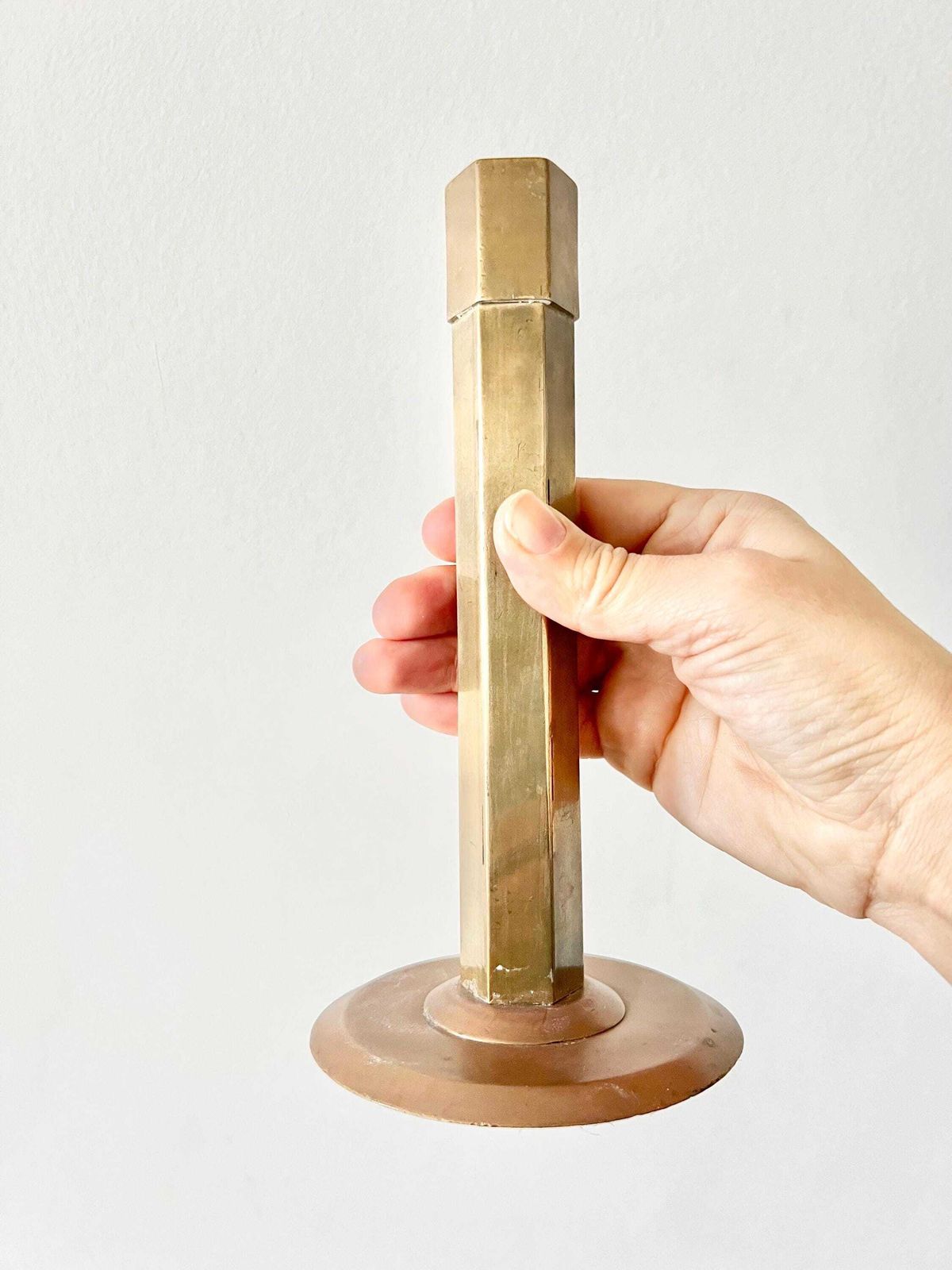 Mid Century Bronze Candlestick Pair Geometric Modernist Candlestick Holder Library Decor Mantel Decor Mad Men Style Art Deco photo vinterior