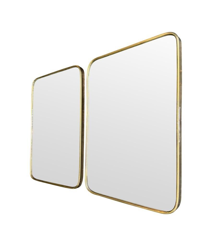 A Lovely Pair Of 1950s Italian Brass Framed Mirrors With Solid Wood Backs photo vinterior