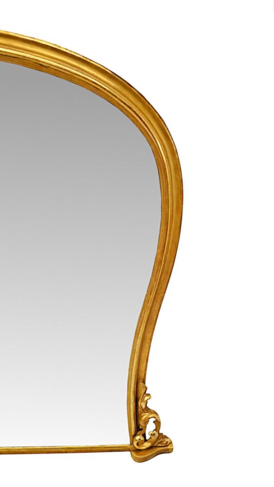A Stunning 19th Century Large Archtop Waisted Shape Giltwood Overmantel Mirror photo for sale