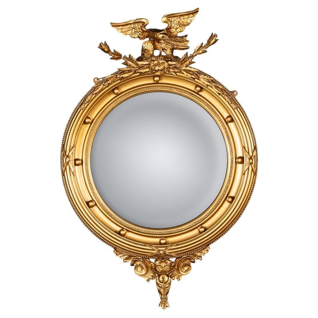 20th Century English Wood & Plaster Framed Convex Mirror