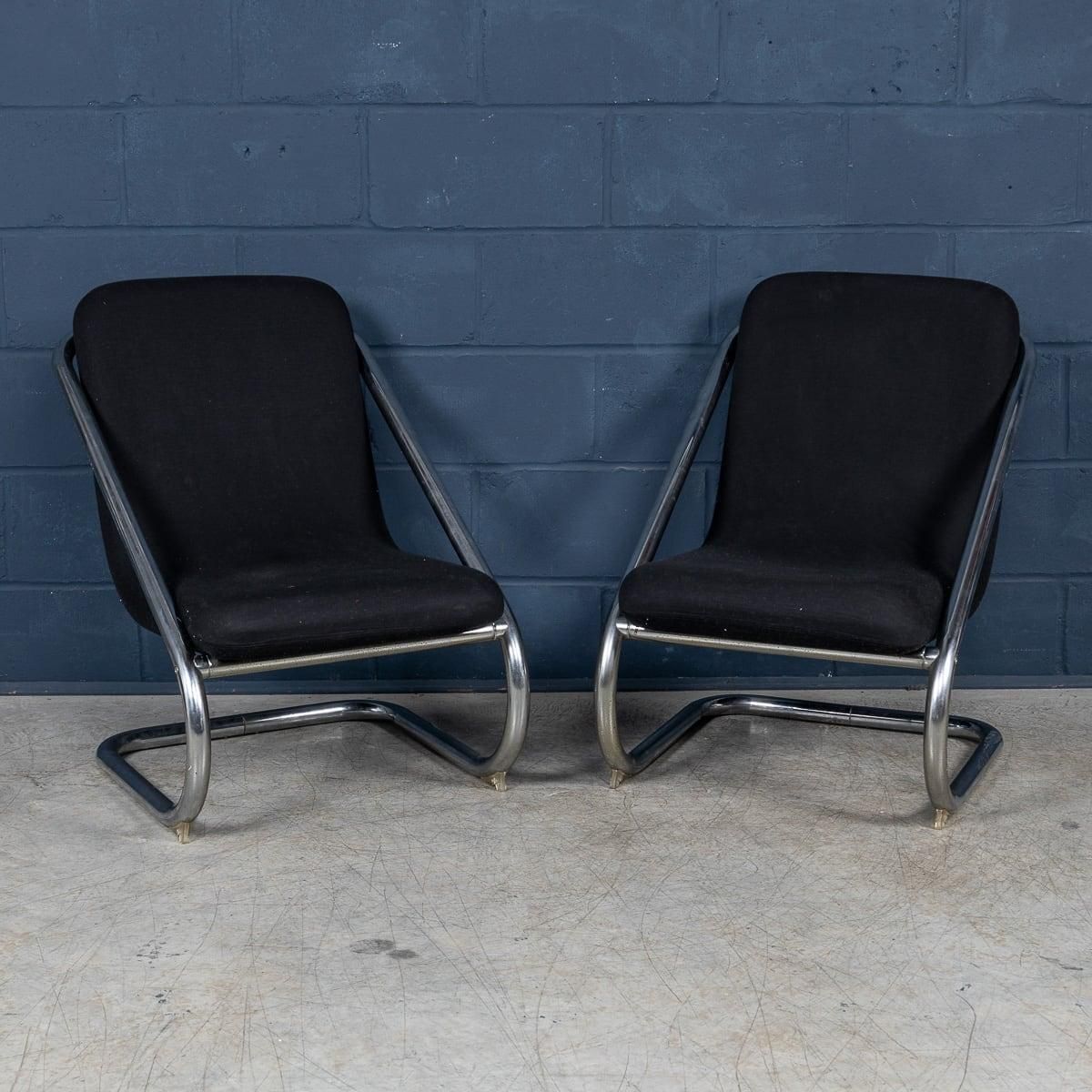 20th Century Italian Pair Of Tubular Framed Lounge Chairs C.1980 photo furniture