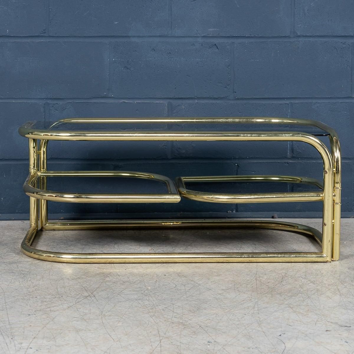 20th Century Italian Brass Framed Smoked Glass Coffee Table By Morex C.1980 photo 995.0