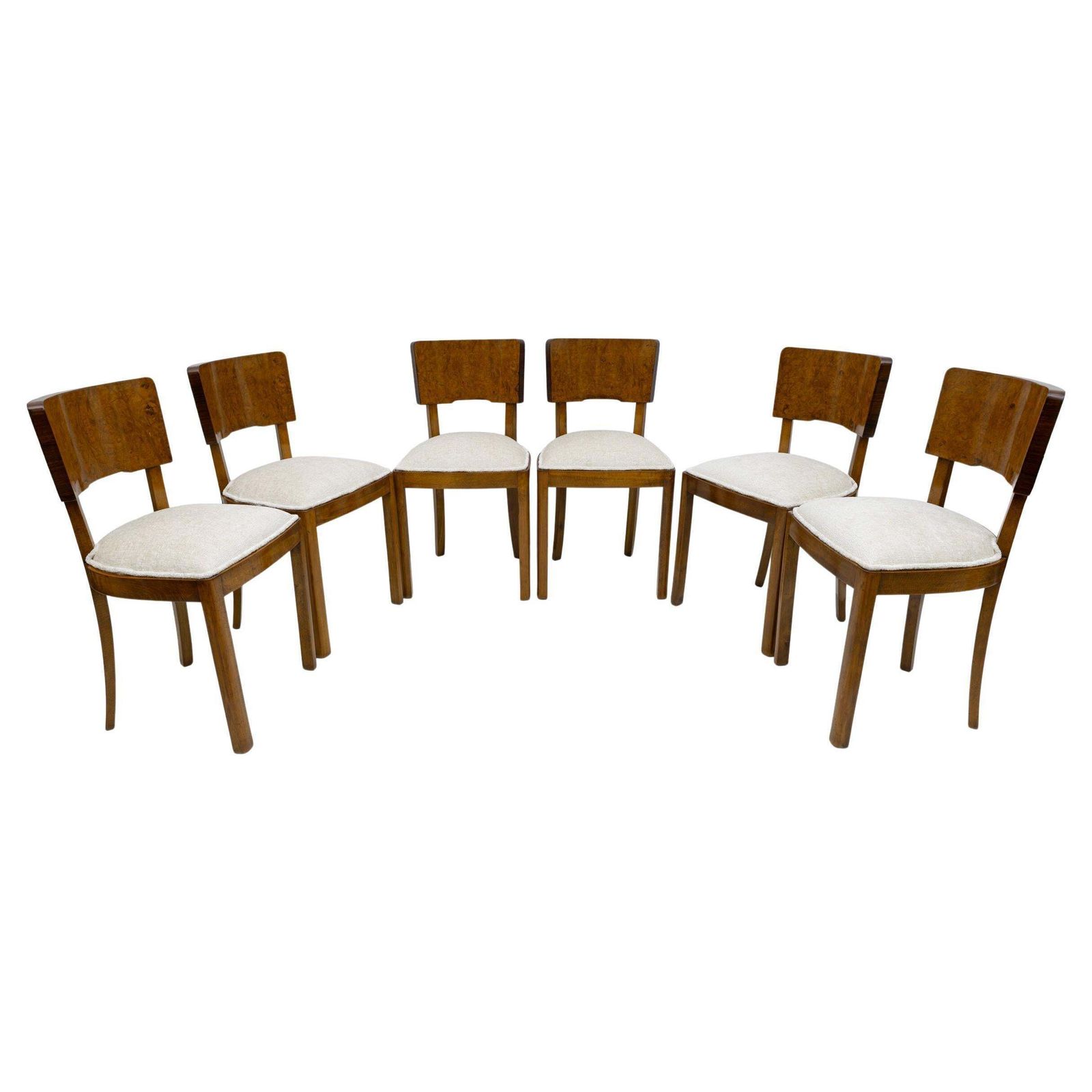Six Of Art Deco Italian Walnut Dining Chairs, 1930s