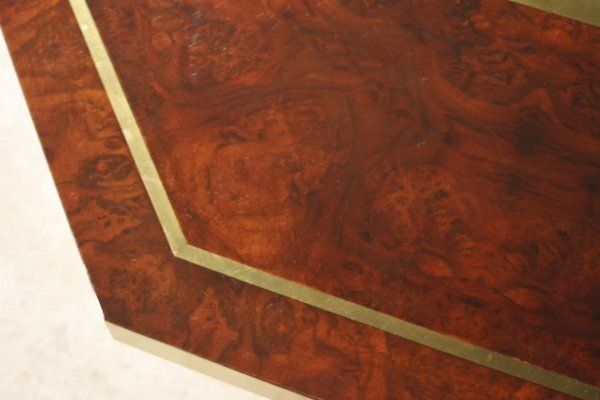 Burl Lacquer And Brass Dining Table By Jean Claude Mahey For Maison Roméo, 1970s photo vintage