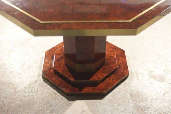 1997.0 Burl Lacquer And Brass Dining Table By Jean Claude Mahey For Maison Roméo, 1970s photo