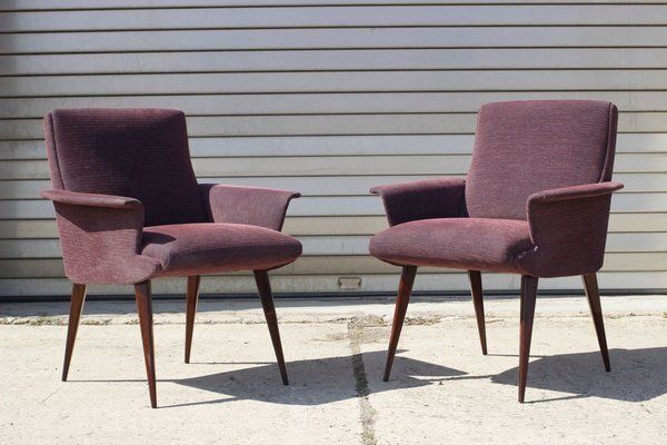 Mid Century Violet Velvet & Corduroy Armchairs, 1950s, Set Of 2 photo for sale