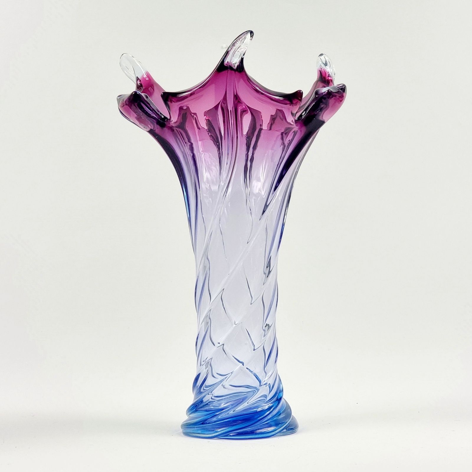 X L Mid Century Murano Glass Twisted Vase From Fratelli Toso, Italy, 1960s photo Home Decor
