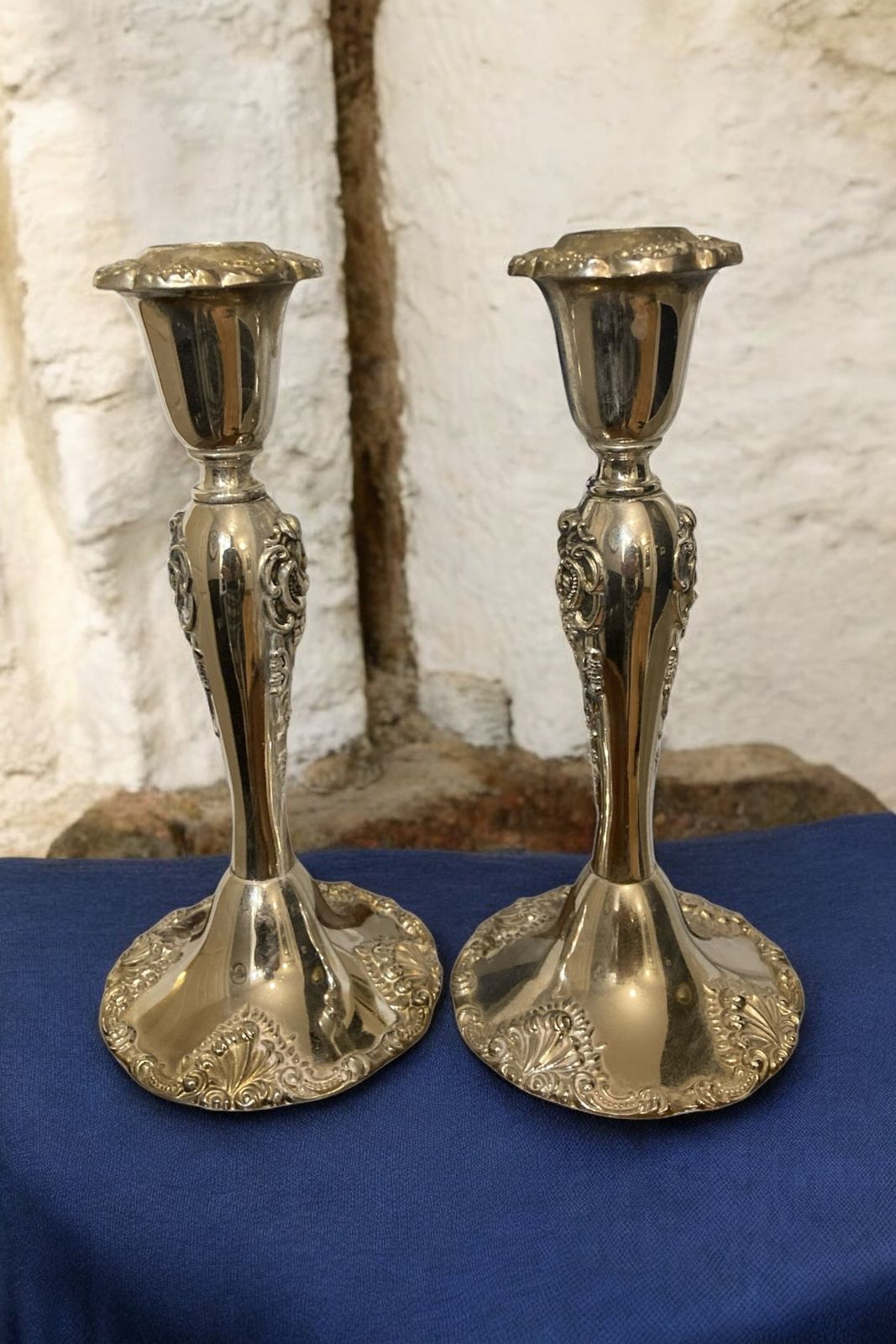 A Pair Of Silver Plated Godinger Baroque Style Candle Holders photo furniture