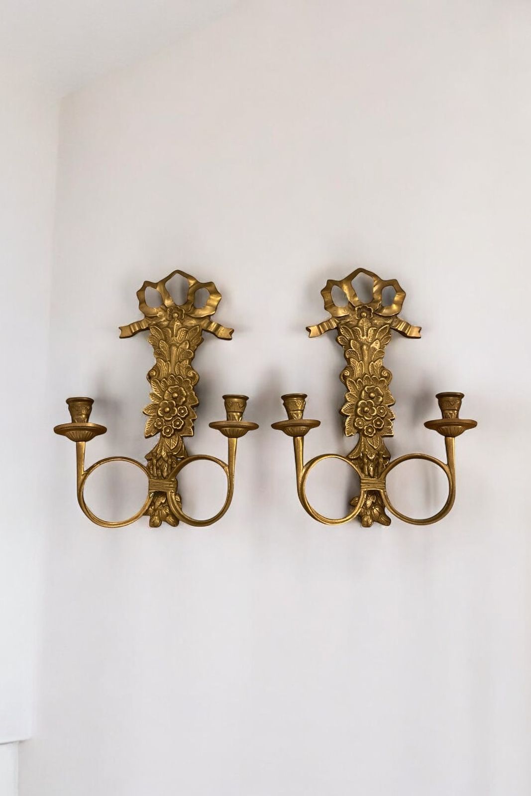 Pair Of Italian Brass Wall Sconces, Candelabra photo vintage