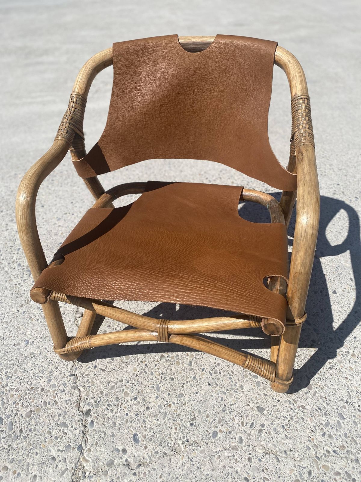 Mid Century Bamboo And Leather Safari Armchair, Denmark, 1960s photo for sale