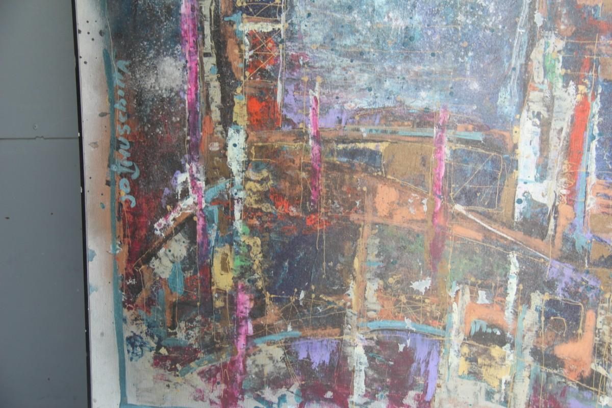photo furniture Big Oil On Canvas From The 1960s, Signed V, Busa Abstract Colored Italian Design
