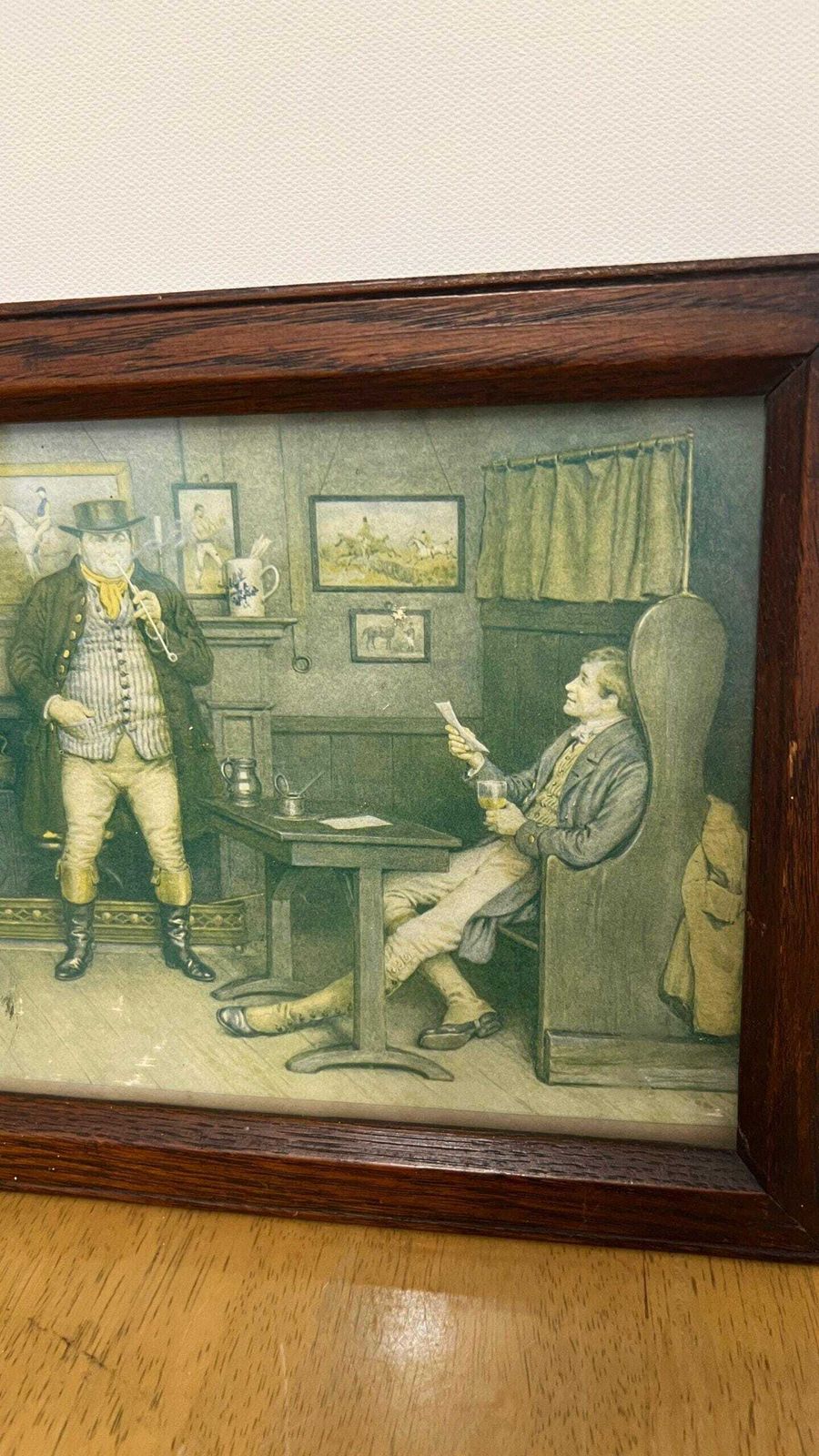 Vintage Picture In Solid Wood Frame Of A 1925 Frank Dadd Painting Depicting Gentlemen In A Pub photo 59.0