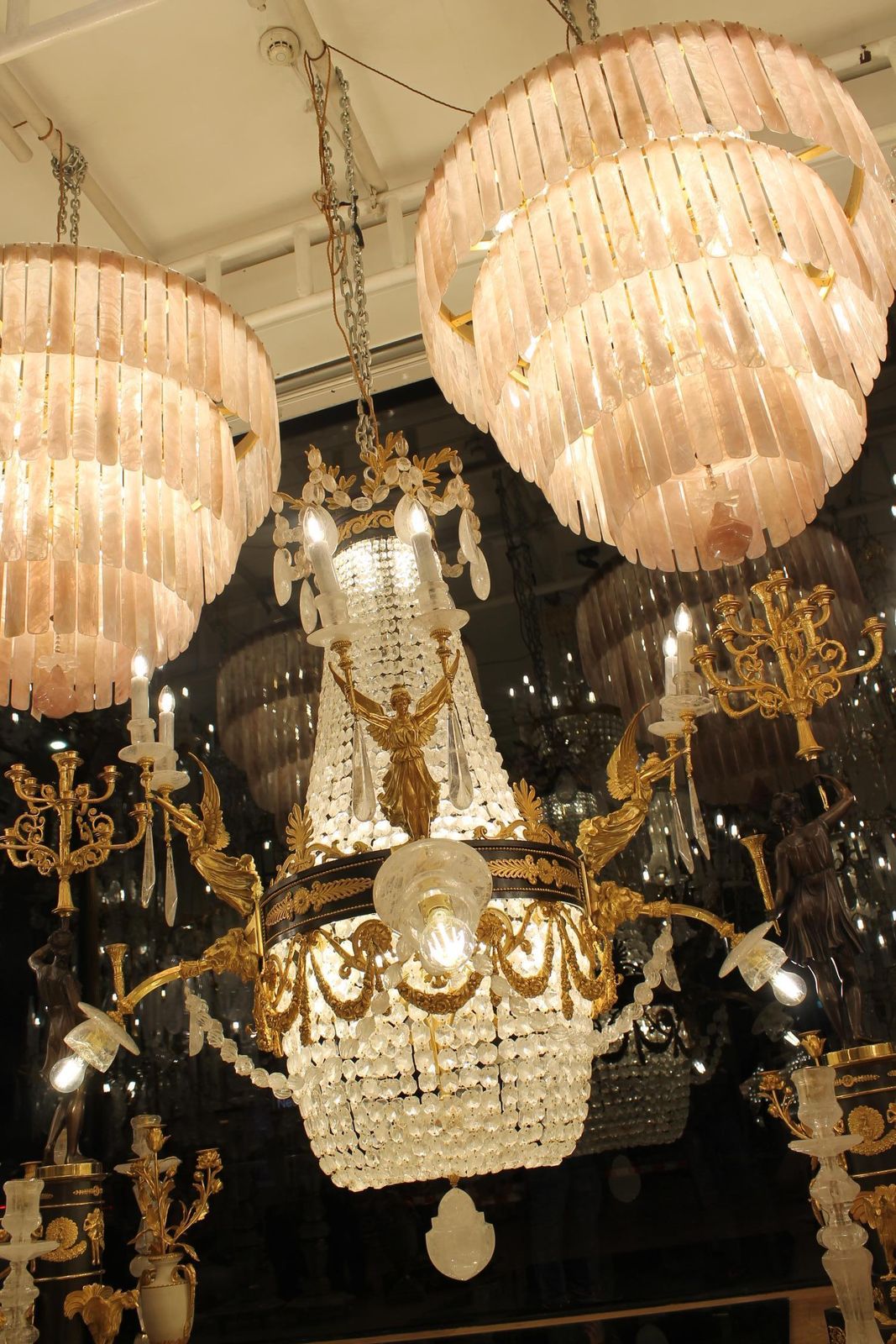 Large Beautiful Gasolier Bronze & Rock Crystal French Chandelier With 36 Lights photo for sale