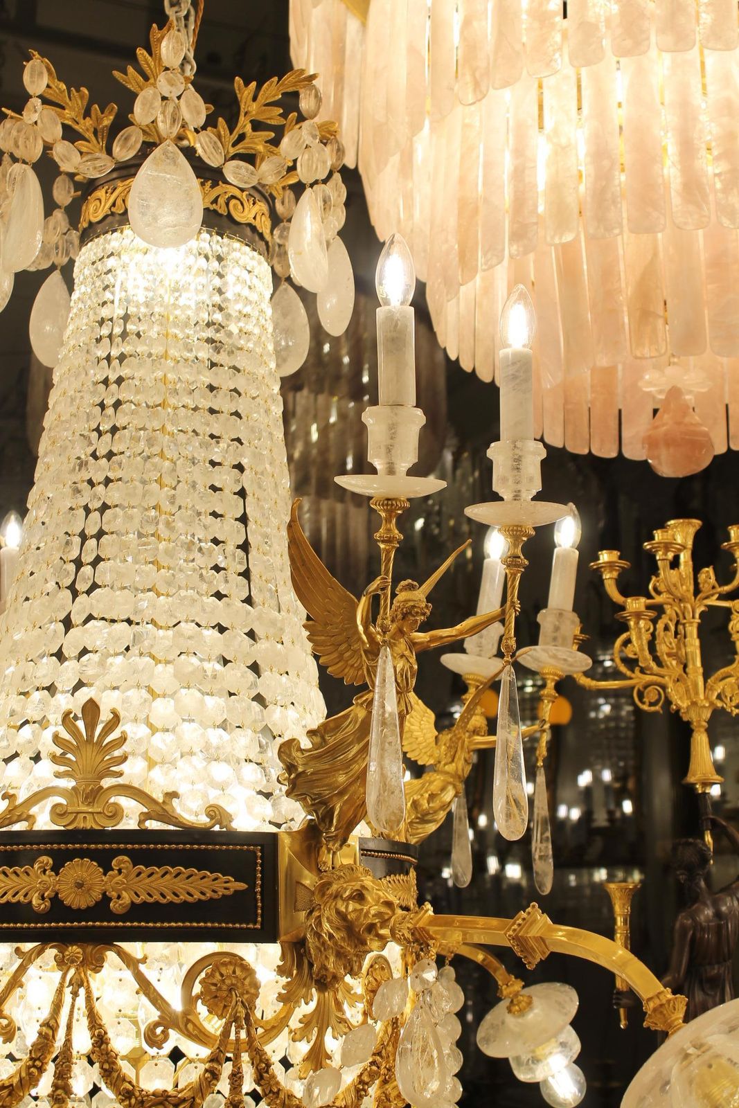 photo vinterior Large Beautiful Gasolier Bronze & Rock Crystal French Chandelier With 36 Lights