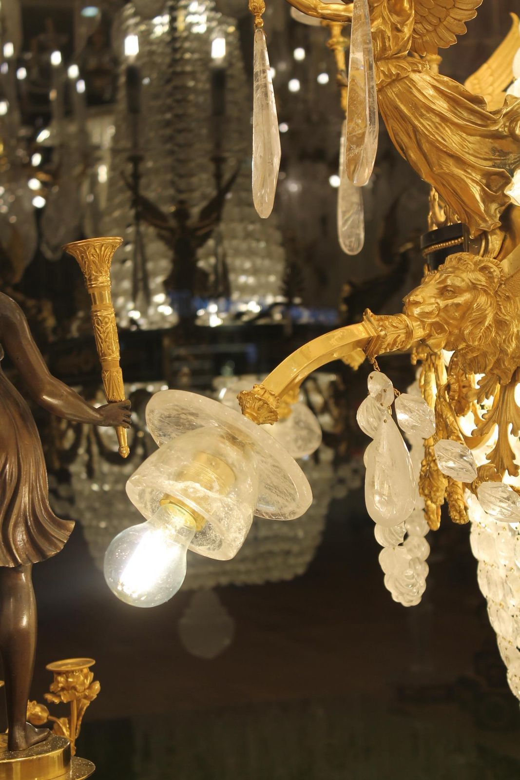 photo buy Large Beautiful Gasolier Bronze & Rock Crystal French Chandelier With 36 Lights
