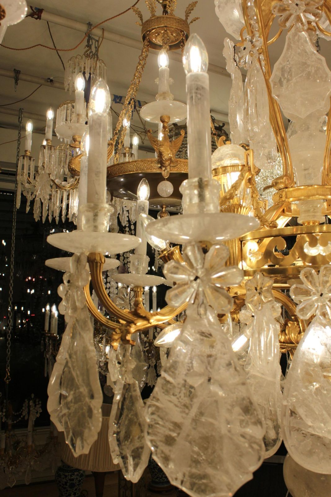 Magnificent Crowned French Bronze And Rock Crystal Chandelier With Candles 12 photo 70000.0