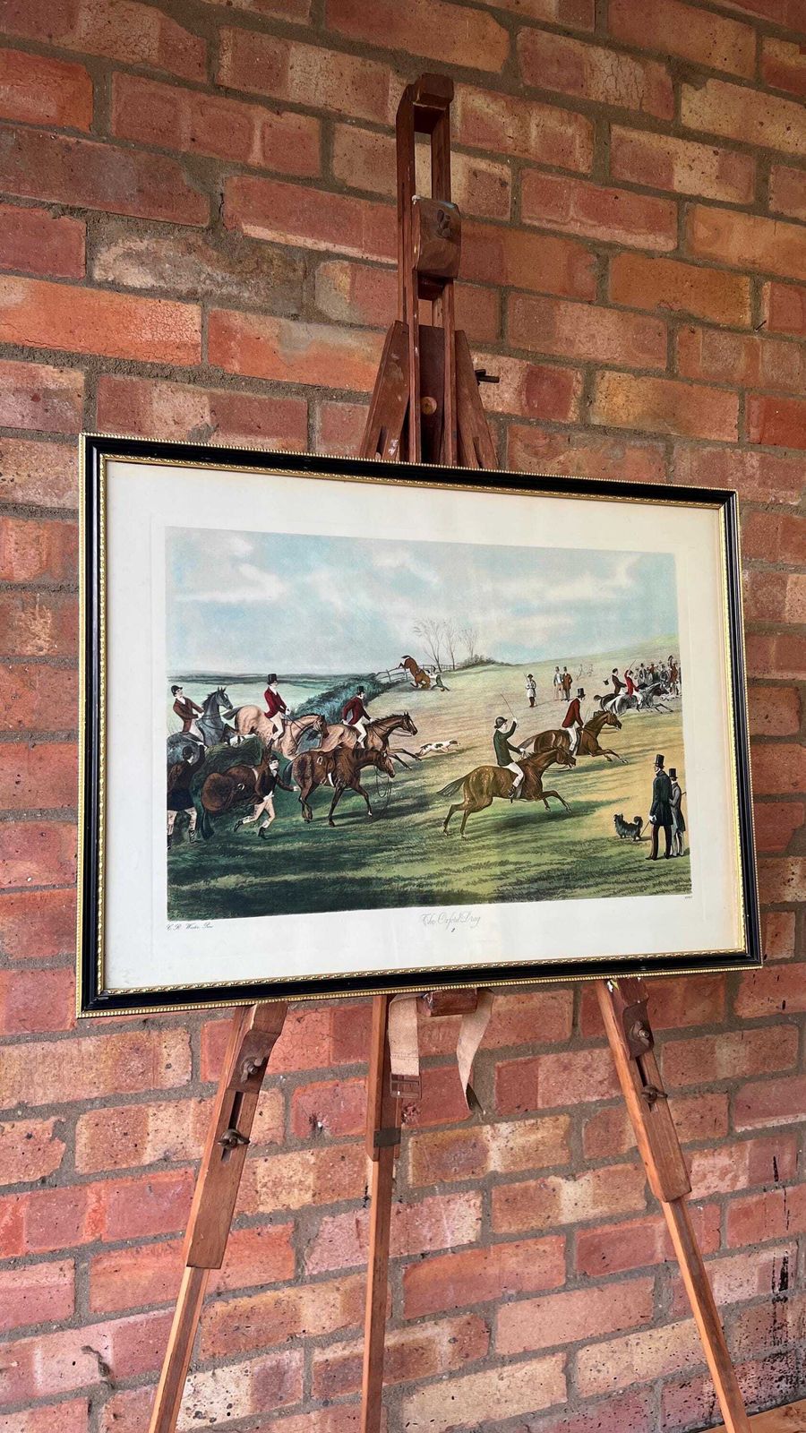 photo for sale 1848 Framed Lithograph "The Oxford Drag 2" By C. R. Winter – Antique Equestrian Print