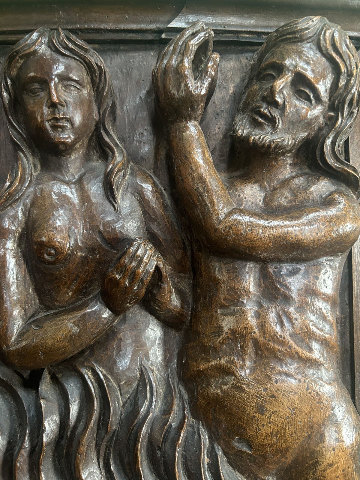 photo for sale 15th / 16th Century Italian Walnut Panel Carving Of Religious Souls In Purgatory