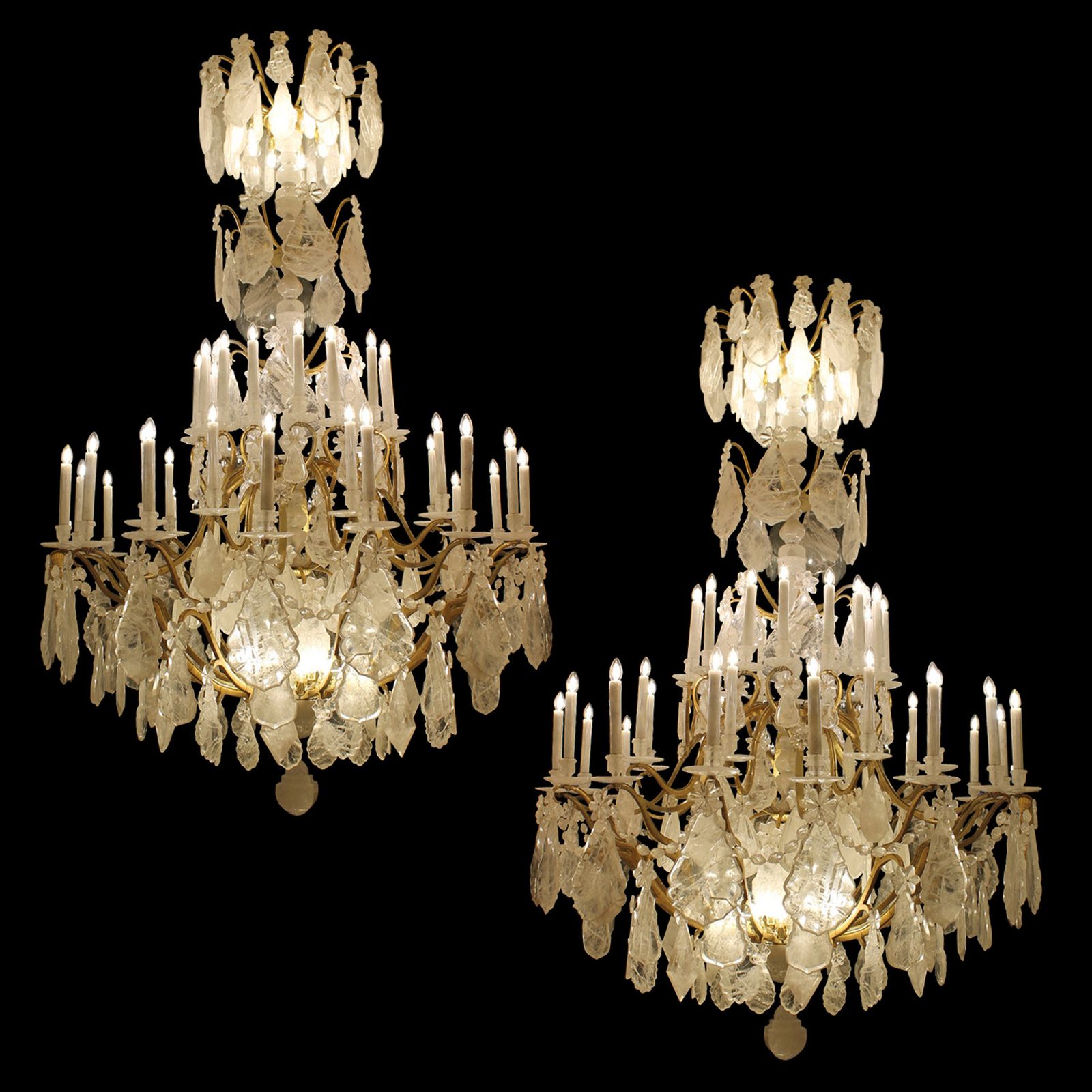 Unique Single   Imposing Rock Crystal Louis XV Style Cage Chandeliers H300cm W180cm