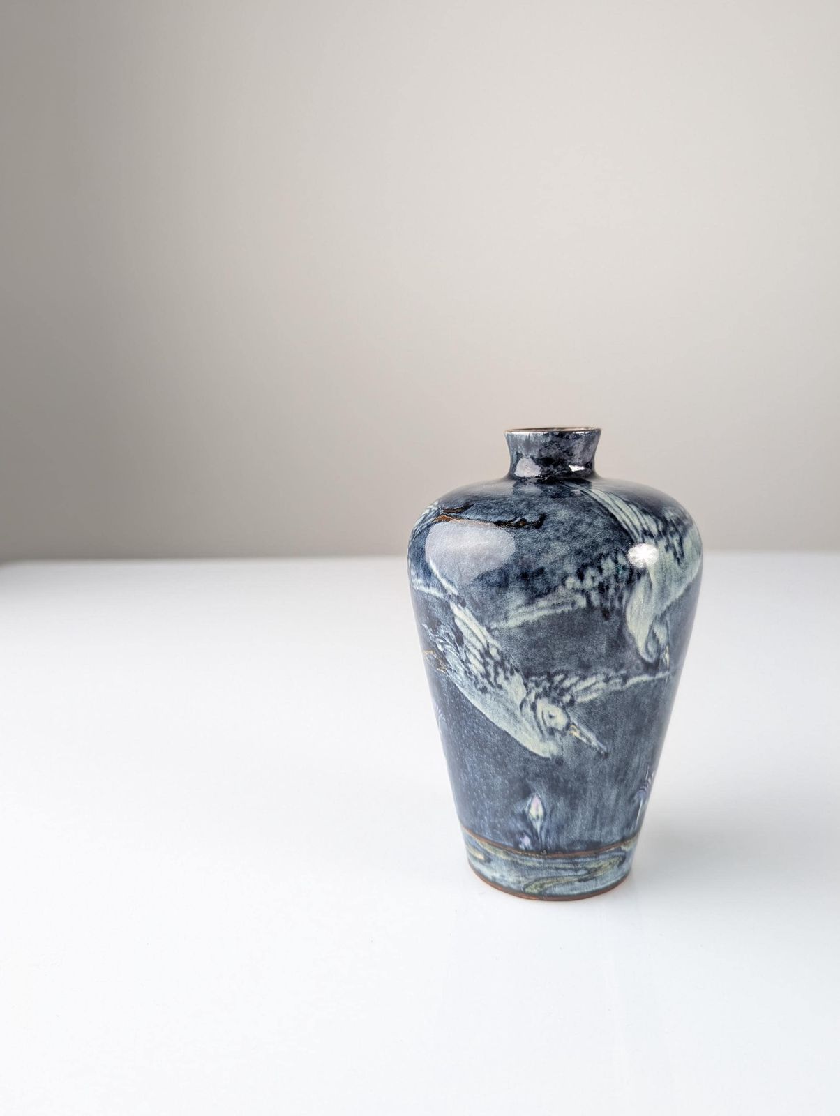 Art Nouveau Vase With Herons And Flowers On The Lake By J.W. Mijnlieff, Fayence Holland Utrecht 1900s photo for sale