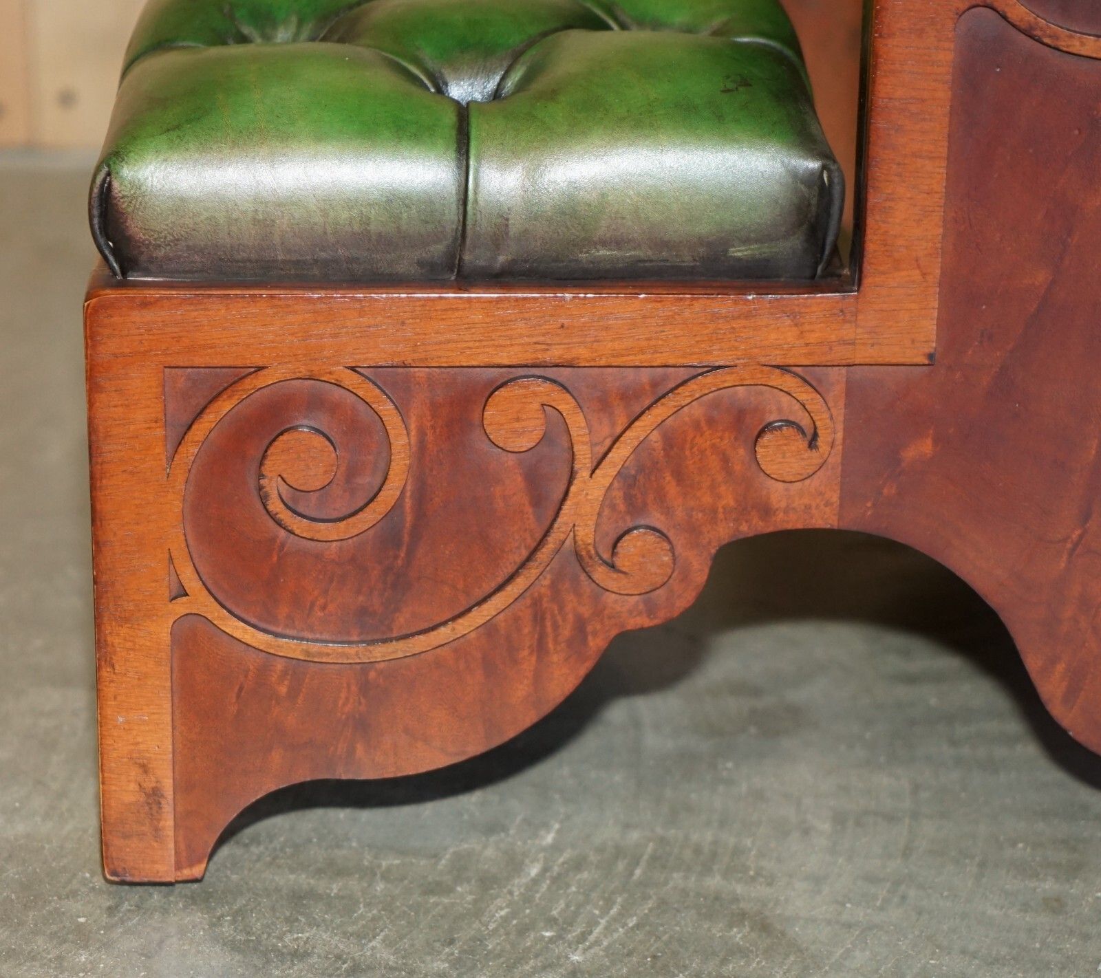 Furniture Fully Restored Antique Flamed Mahogany Green Leather Chesterfield Library Steps photo