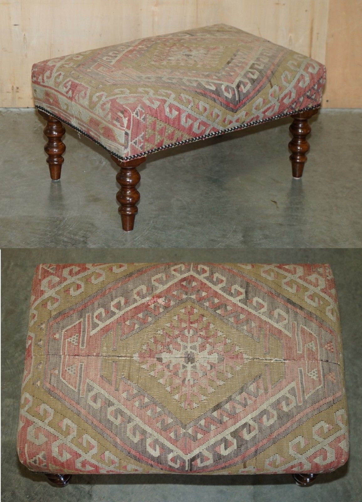 Original Vintage George Smith Kilim Upholstered Foorstool For 2 People To Share