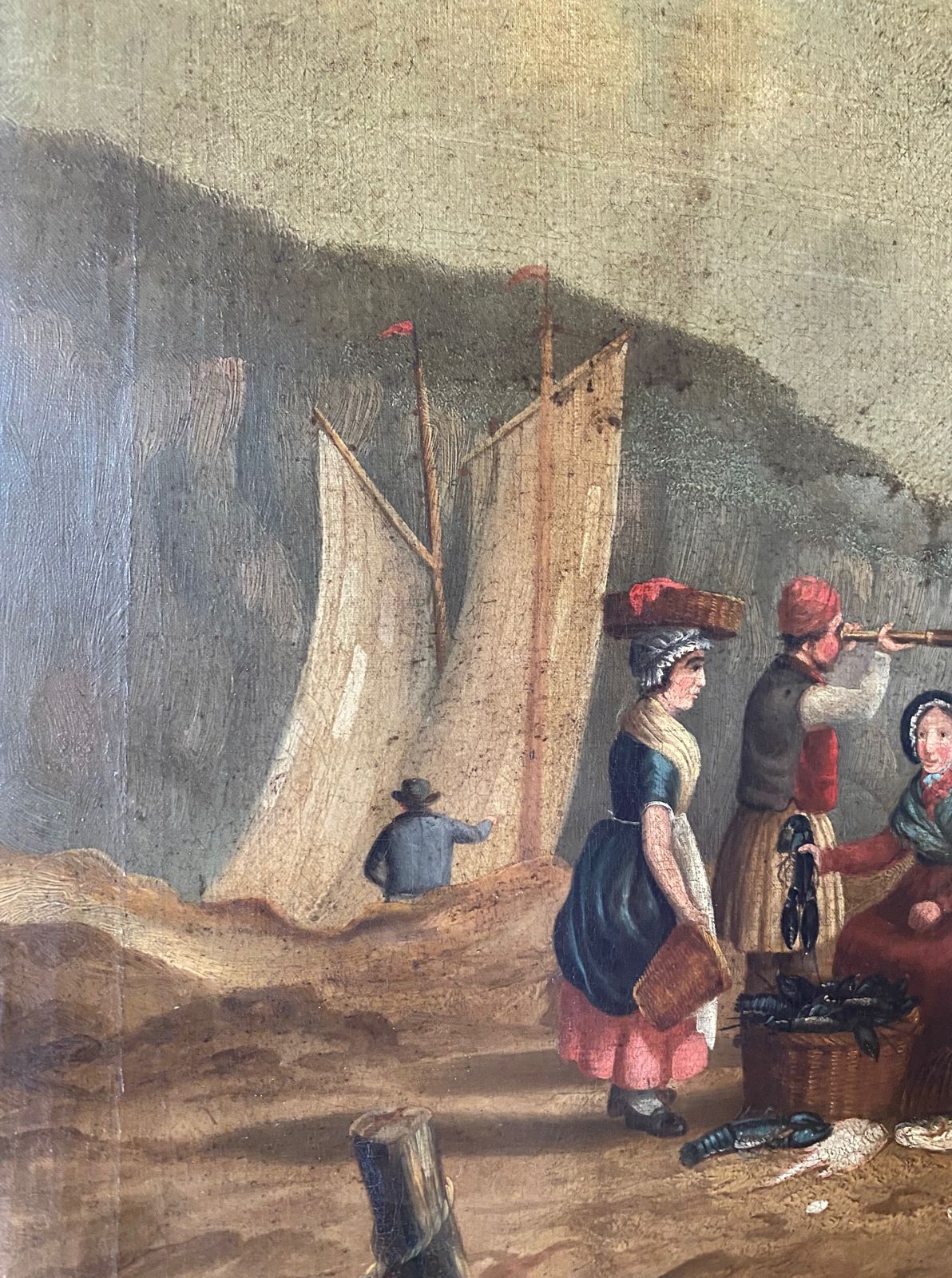 Early 19thc Oil Painting The Lobster Catchers photo for sale
