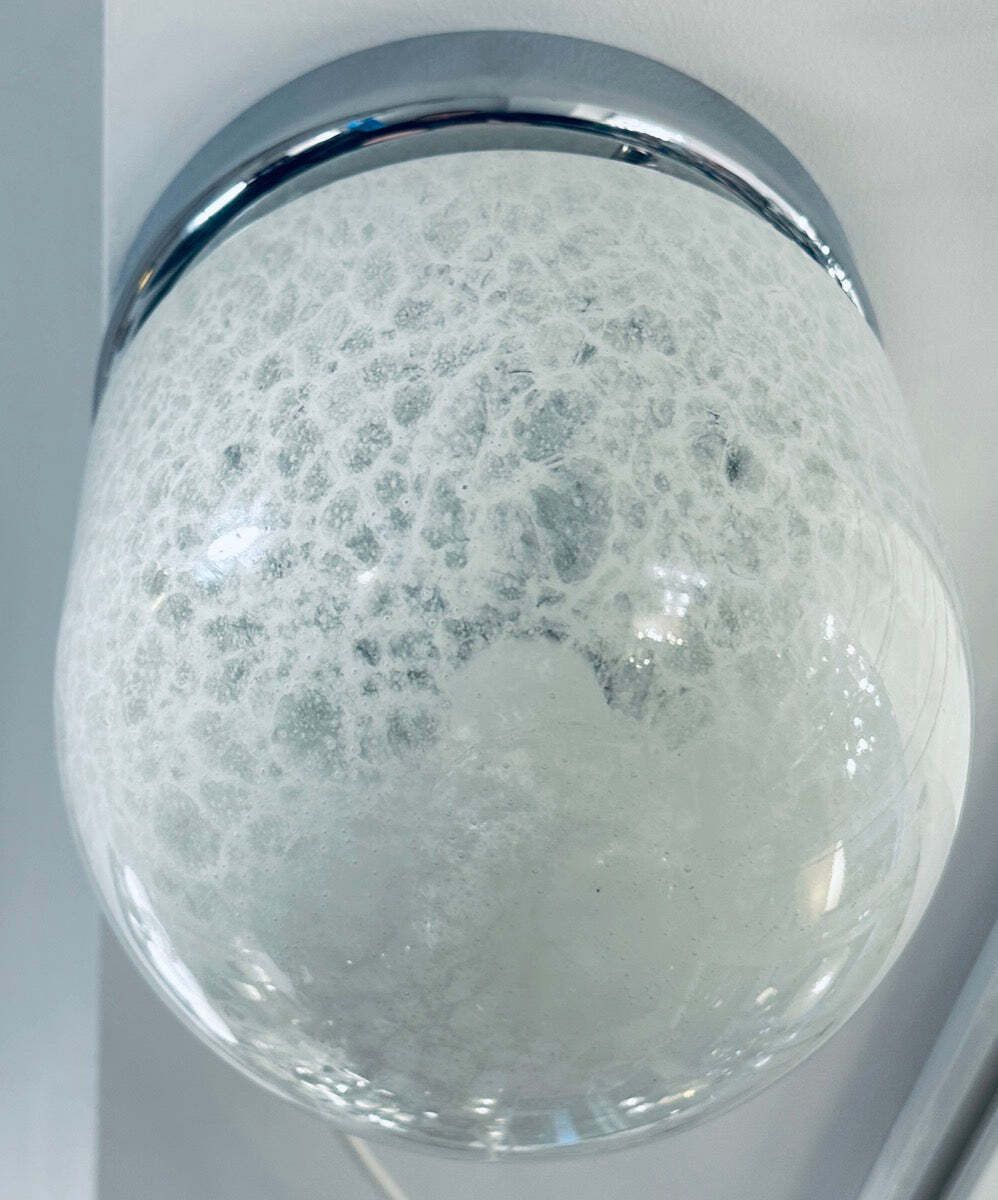photo vinterior 1970s German Peill & Putzler Mottled White Domed Glass & Polished Chrome Domed Flush Mount Ceiling Light