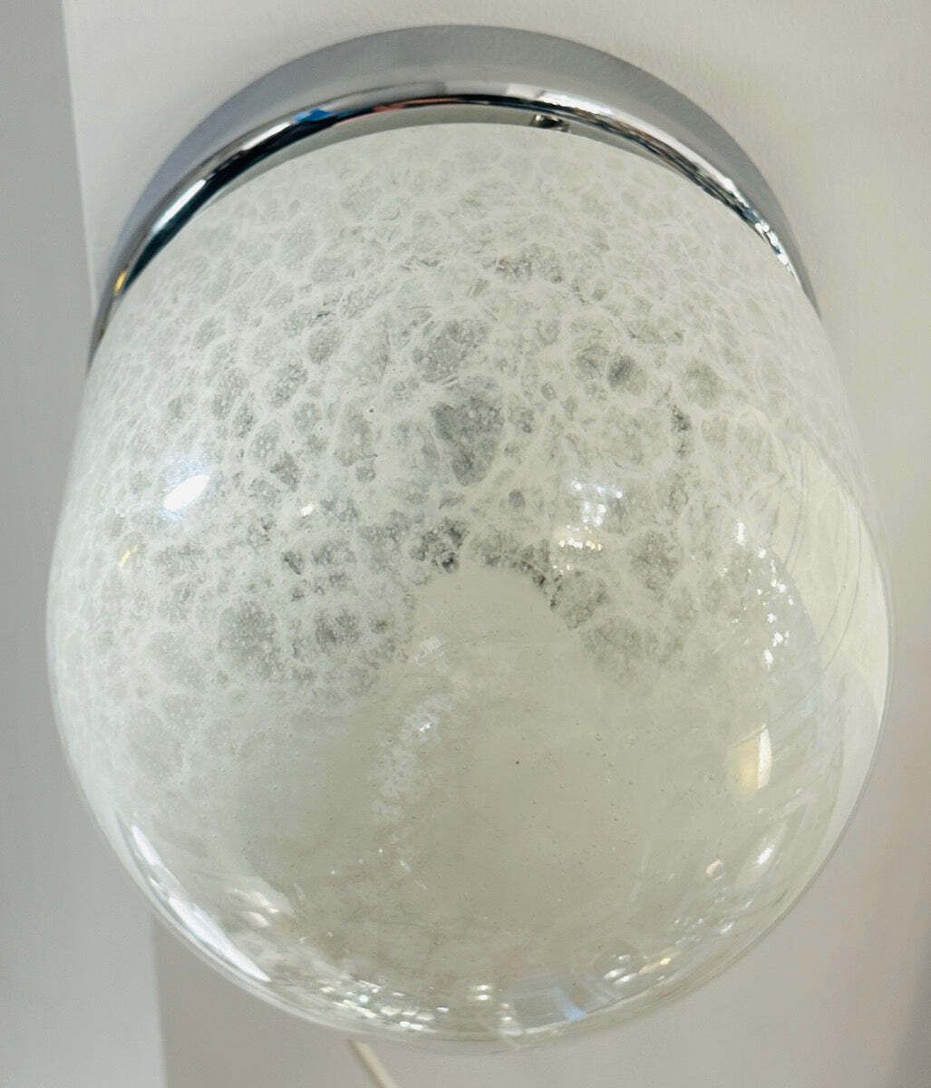photo buy 1970s German Peill & Putzler Mottled White Domed Glass & Polished Chrome Domed Flush Mount Ceiling Light