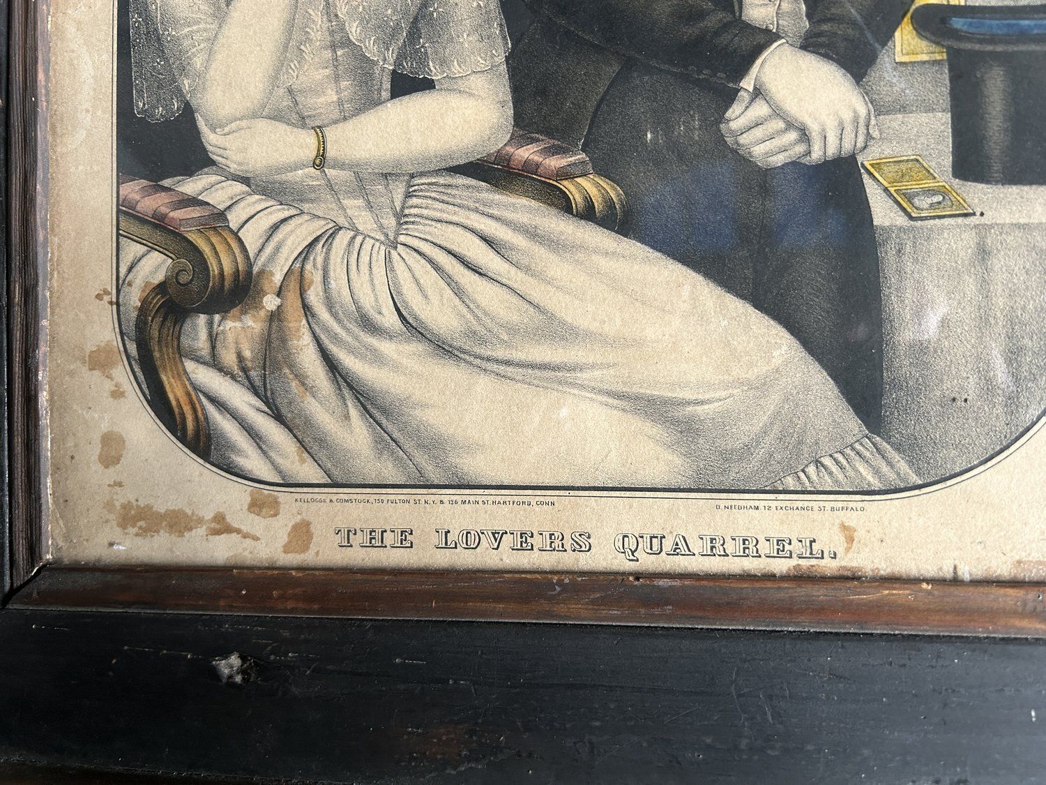 19th Century Antique Hand Coloured Framed Lithograph Of The Lovers Quarrel By Nathaniel Currier 1846 photo 345.0