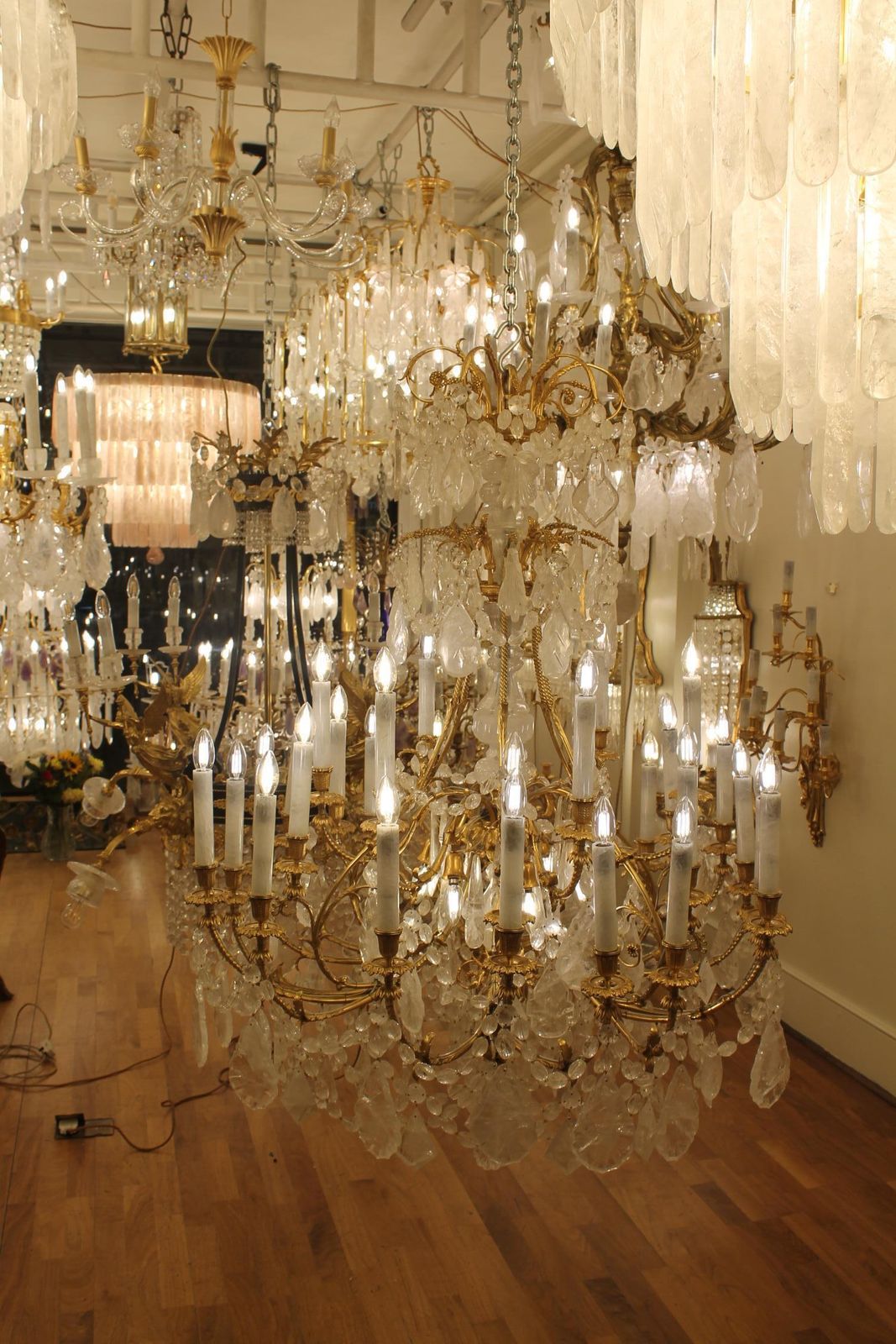 photo for sale Large Beautiful Bronze And Rock Crystal French Baccarat Chandelier With 36 Lights