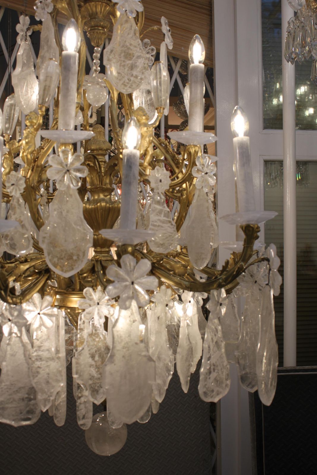 Excellent French Gilt Bronze Rock Crystal Chandelier photo vintage