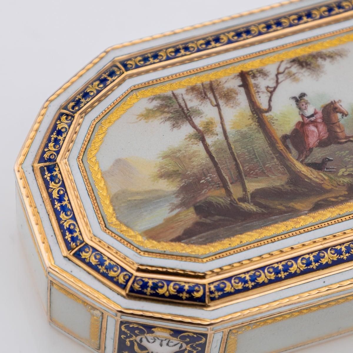 photo for sale 18th Century German 18k Gold & Enamel Snuff Box, Freres Jordan, Hanau C.1790