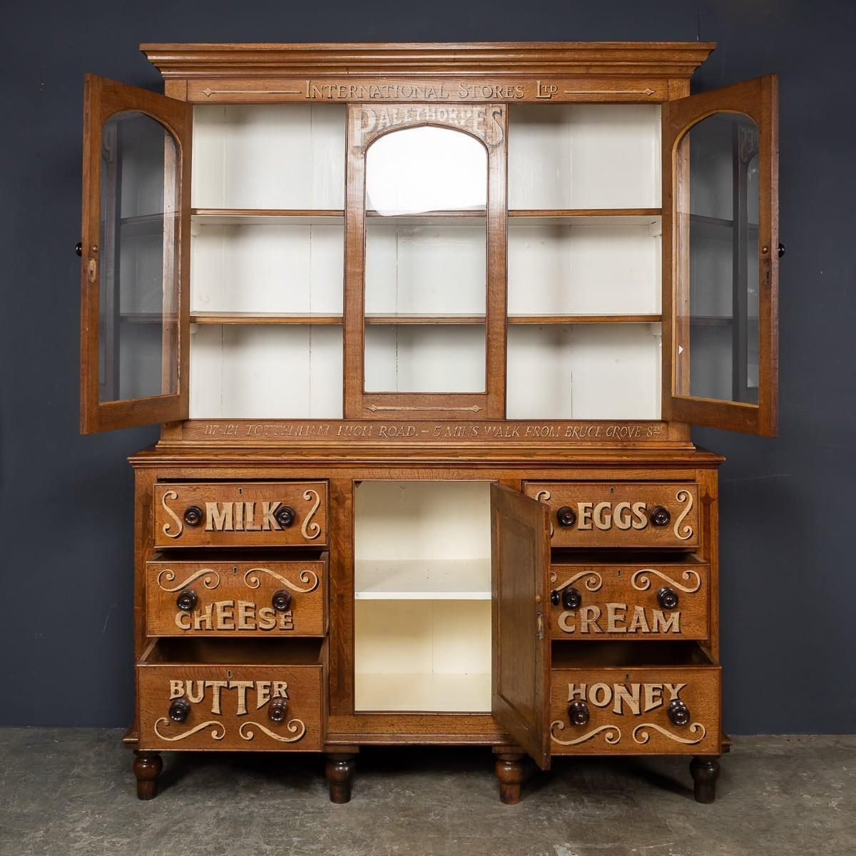 Antique 19th Century Victorian Solid Oak & Glass Dresser, Later Painted C.1890 photo Furniture