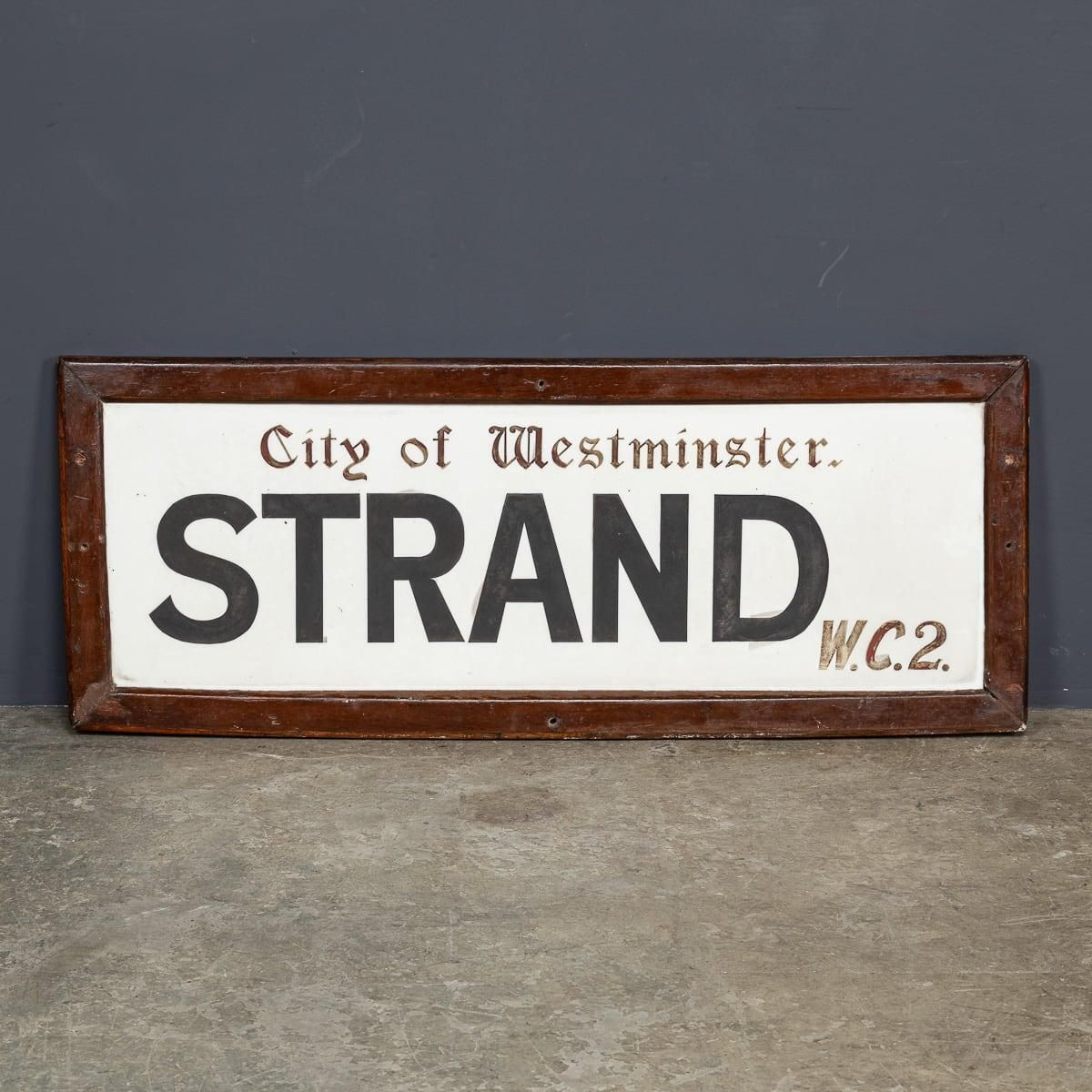 Antique 20thc Framed Enamelled Metal London Street Sign For Strand, Wc2 C.1917 photo furniture