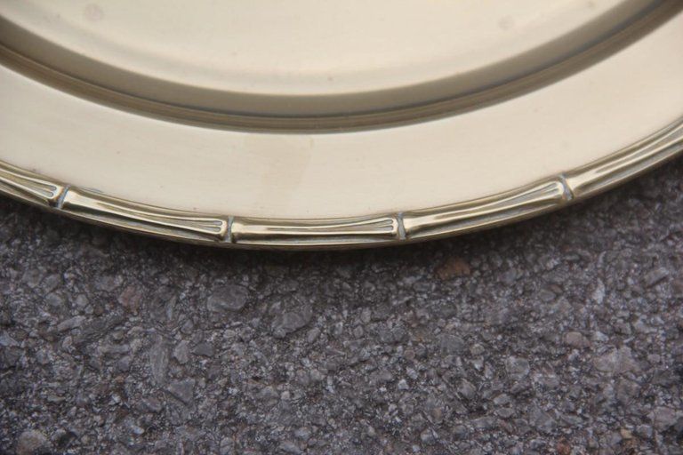 Round Gold Tray Bar Solid Brass Engraved Cane Motif Italian Design Plate photo for sale