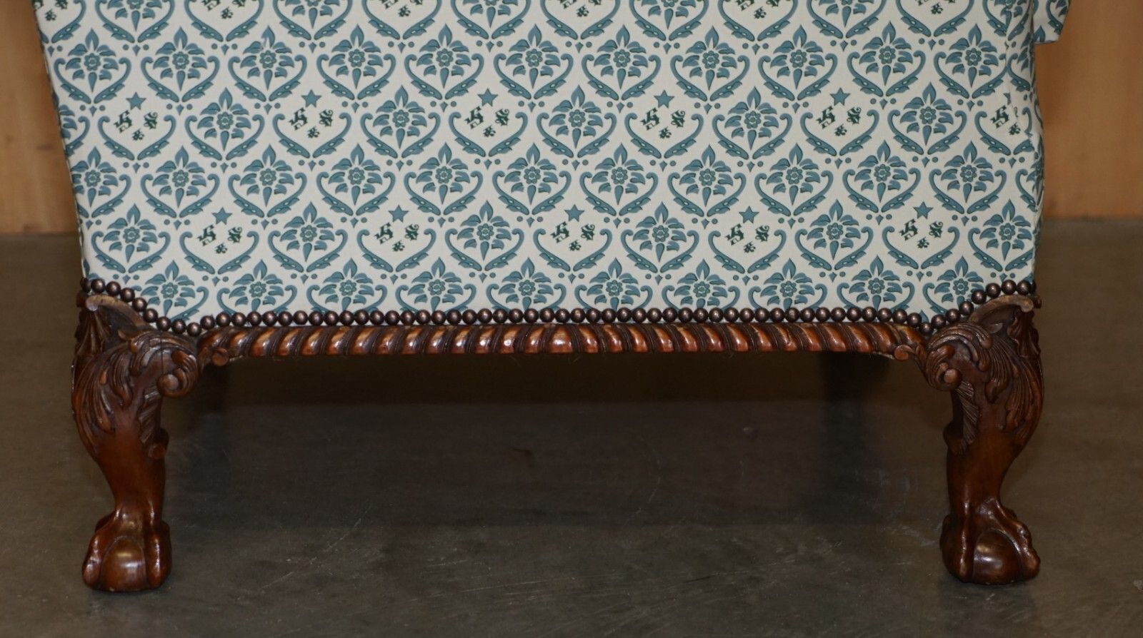 photo vintage Fully Restored Antique Howard & Son's Claw & Ball Feet Armchair Ticking Fabric