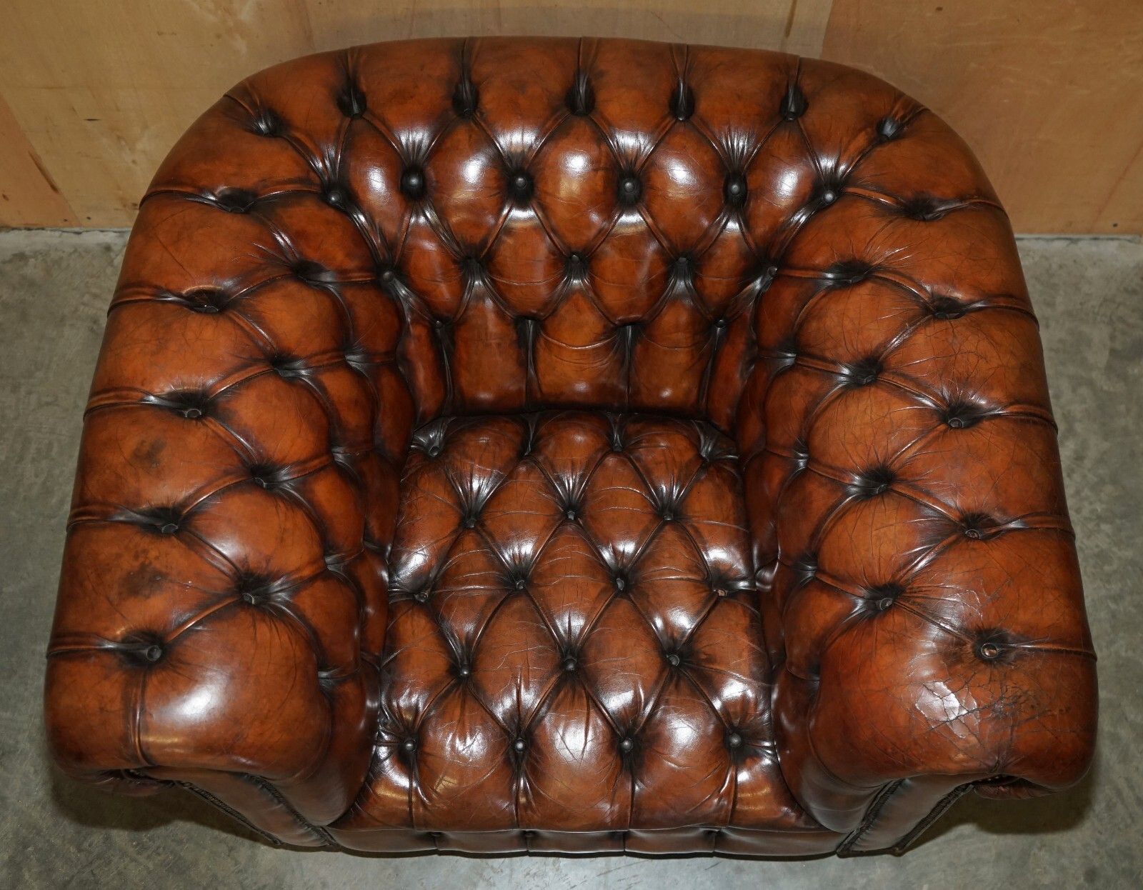 Restored Antique Chesterfield Club Armchair Brown Leather Porcelain Castors photo Furniture