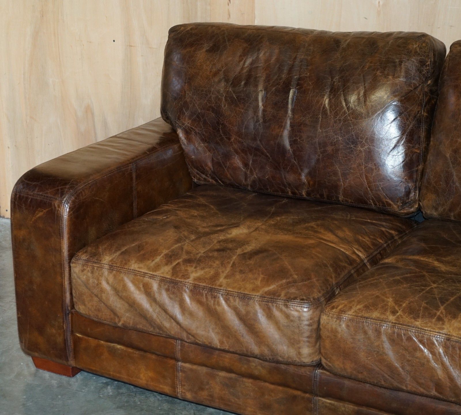 Stunning Heritage Biker Brown Leather Halo Soho Sofa Which Is Part Of A Suite photo for sale