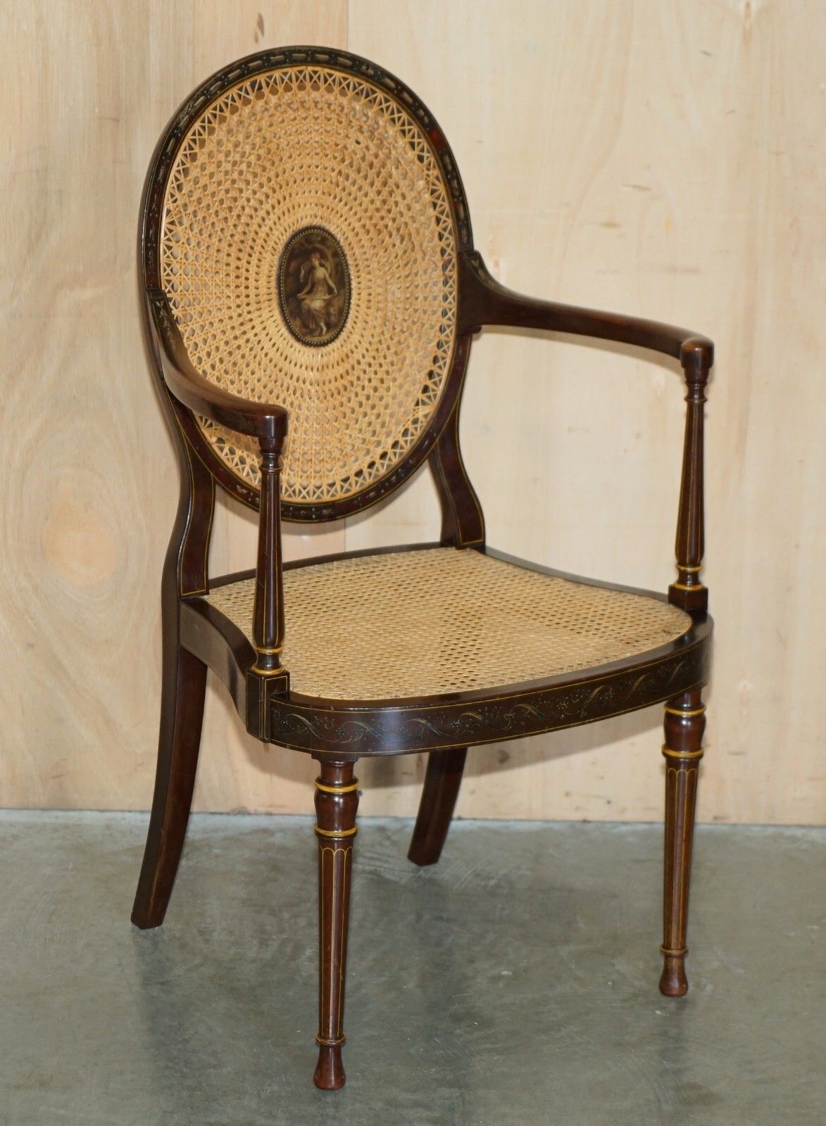 Six Antique George Hepplewhite Bergere Sheraton Revival Painted Dining Chairs photo Furniture