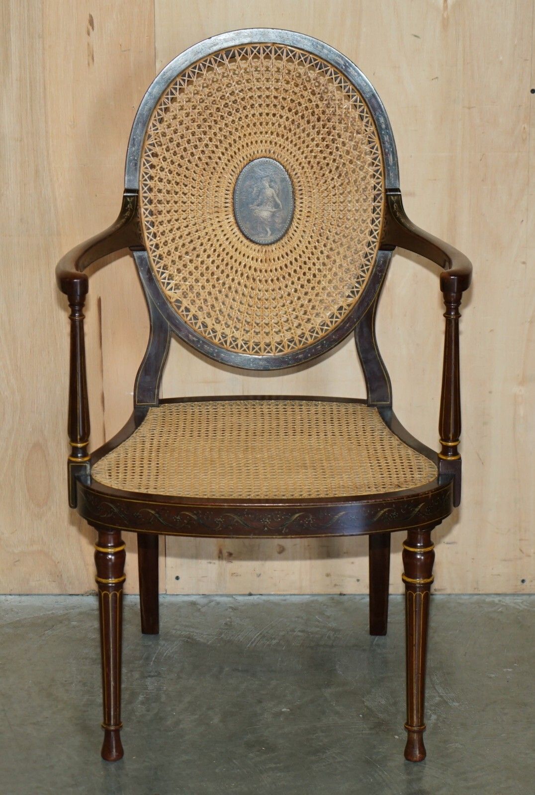 Six Antique George Hepplewhite Bergere Sheraton Revival Painted Dining Chairs photo 4950.0