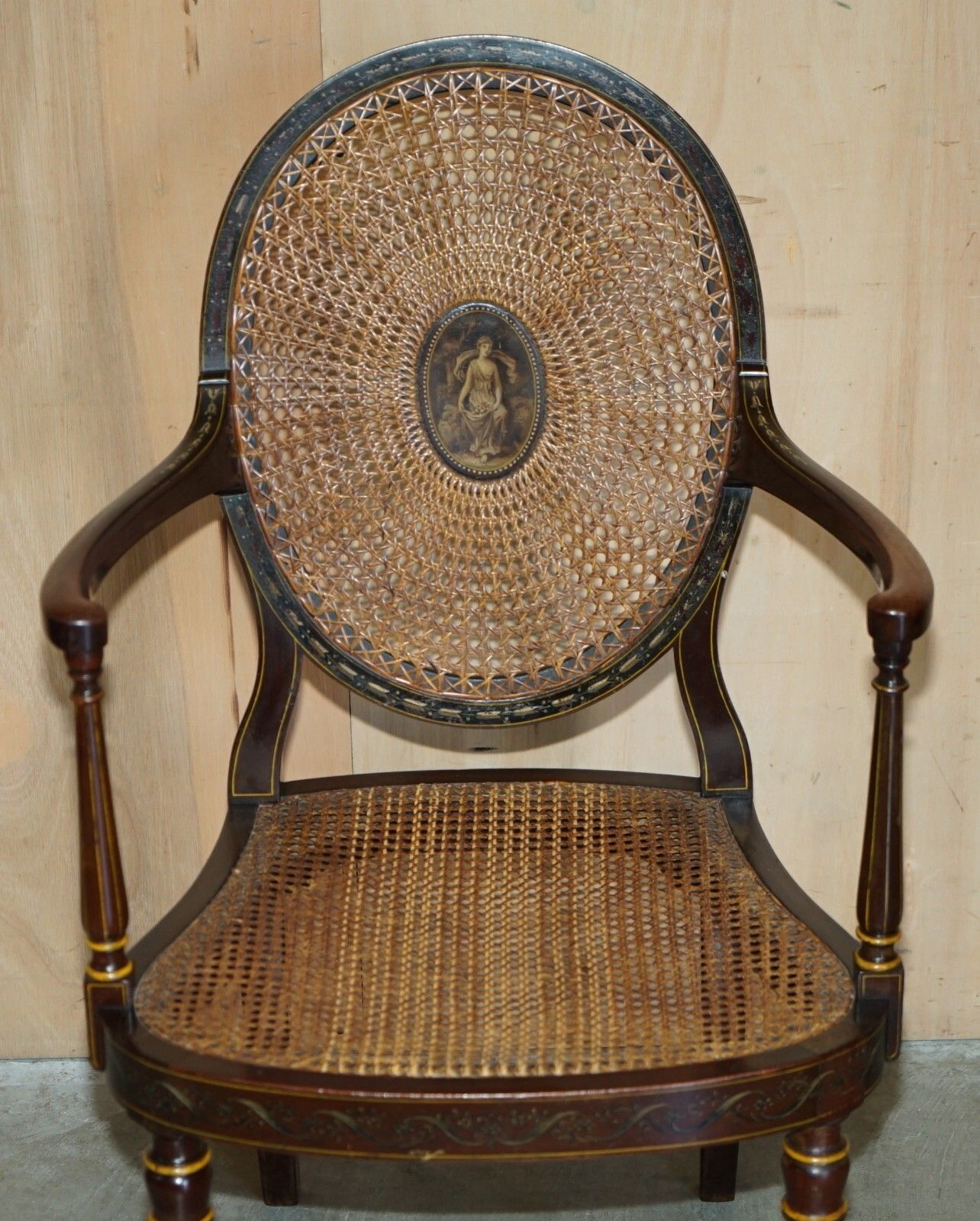 photo vintage Six Antique George Hepplewhite Bergere Sheraton Revival Painted Dining Chairs