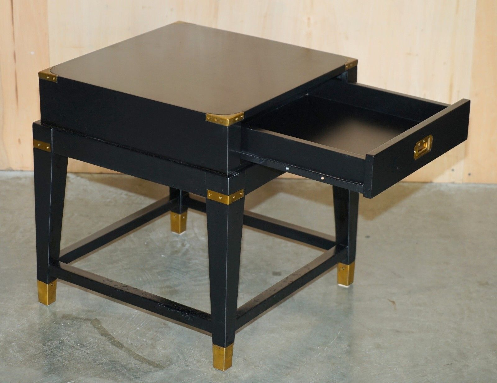 1 Of 2 Ebonised Black & Brass  Military Campaign Style Nightstand Side End Table photo buy