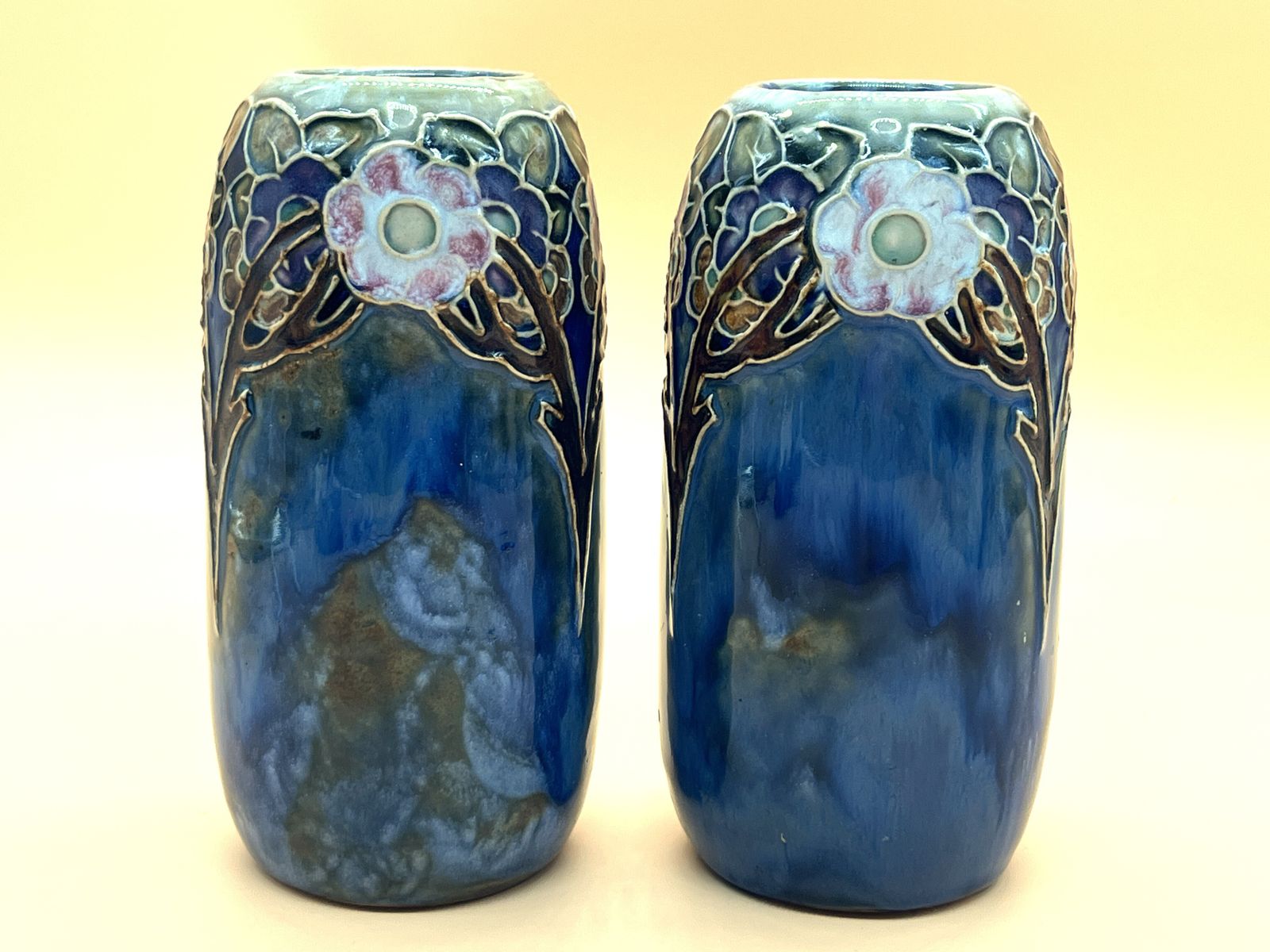Antique Pair Of Lily Partington Royal Doulton Pottery Vases. 8724. C1900. photo buy