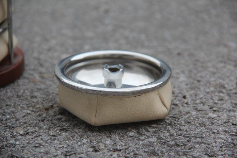 photo furniture Portable Ashtray Faux Leather And Steel Italian Pop Art Design 1970s Round Black