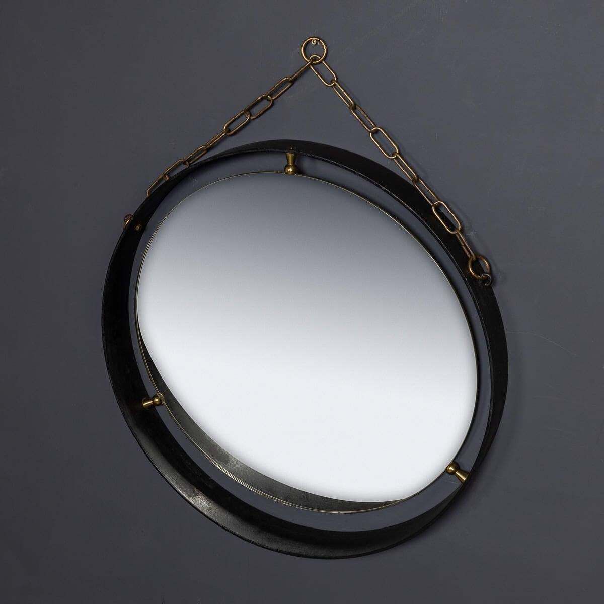 Mid 20th Century Italian Black Metal Framed Mirror & Brass Console C.1950 photo for sale