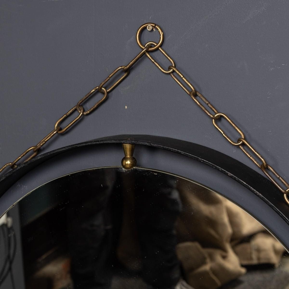 Mid 20th Century Italian Black Metal Framed Mirror & Brass Console C.1950 photo Home Decor
